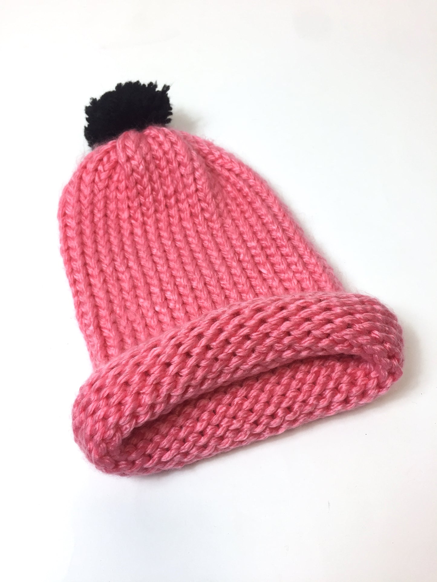 Bonnet rose tricoté main