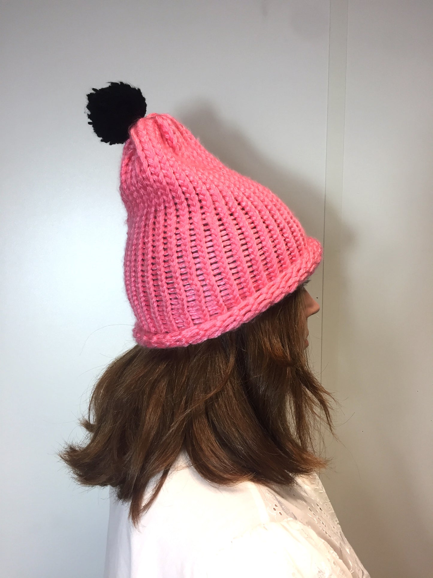 Bonnet rose tricoté main