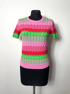 Top en maille rose et vert