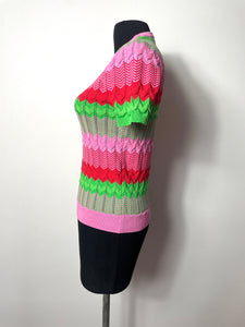 Top en maille rose et vert