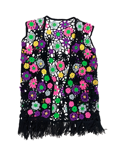 Gilet en crochet à fleurs