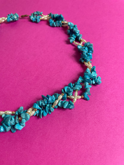 Collier vintage turquoises et perles