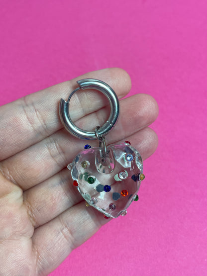 Boucle d'oreille coeur à strass