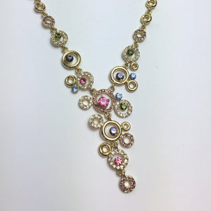 Collier doré & strass pastel