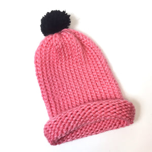 Bonnet rose tricoté main